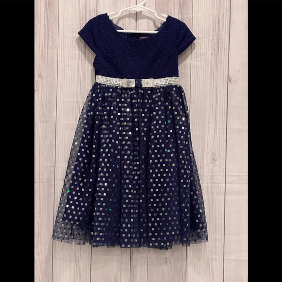 DOLLIE & ME navy blue silver metallic girls dress / size 6 - Picture 1 of 7